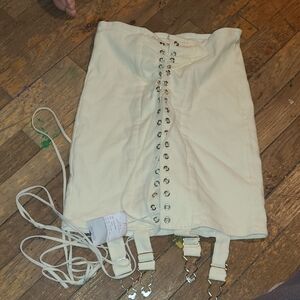 Sexy Cream Lace-Up Garter Skirt